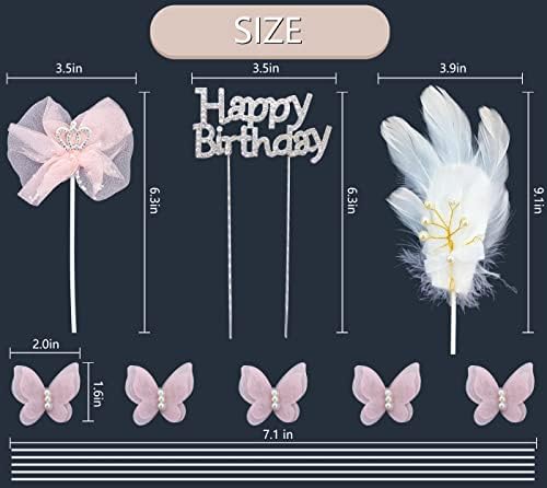 Sparkling Cake Topper Set with Butterfly and Pink Bow