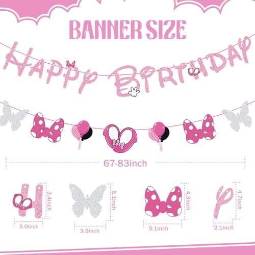 GZDUCK Pink Mouse Birthday Banners for Girls