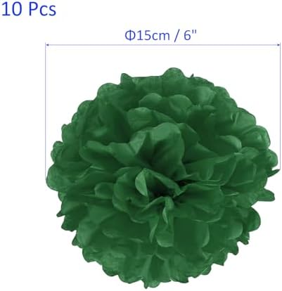 M Meterxity 10 Pack Tissue Pom Poms Flowers 6 Inches Dark Green