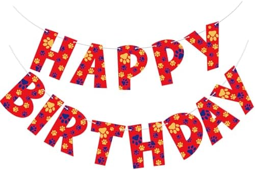Dog Paw Birthday Banner Red Cartoon Party Decoration