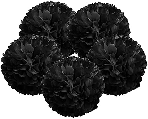 WIRESTER 5 Pcs 15 Inch Black Tissue Paper Flower Pom Poms