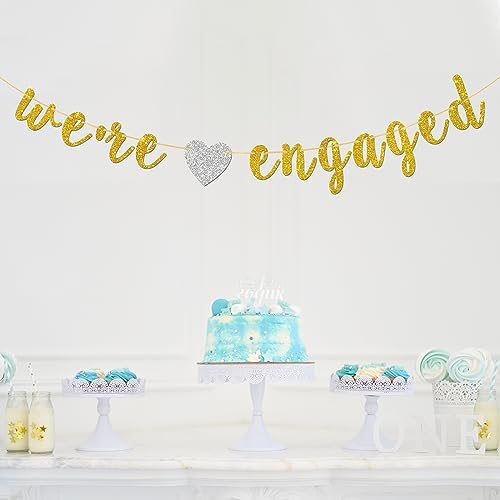Were Engaged Banner Gold Glitter Engagement Party Decor