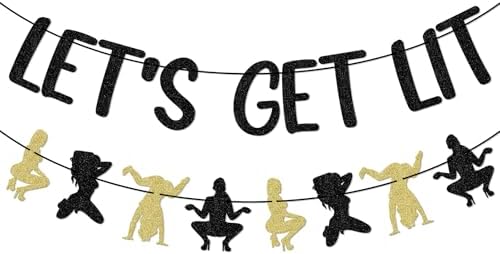 Lets Get Lit Black Gold Glitter Banner