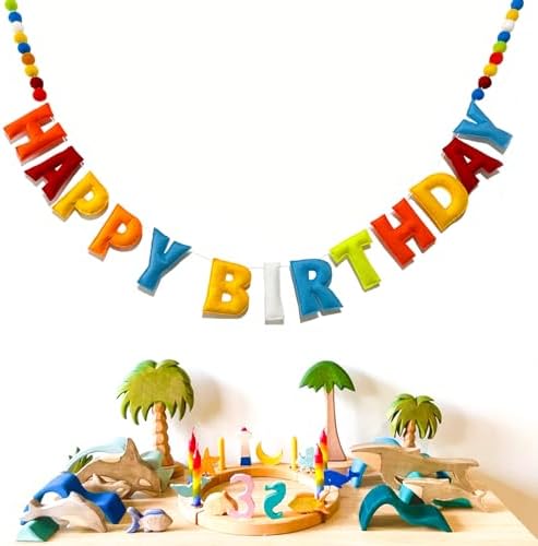 Pre-Strung Happy Birthday Banner with Wool Balls