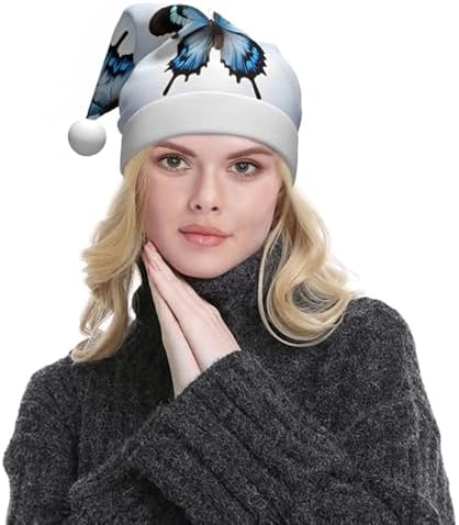 Qin And Zheng Blue Butterfly Santa Hat Personalized Christmas Headwear for Women