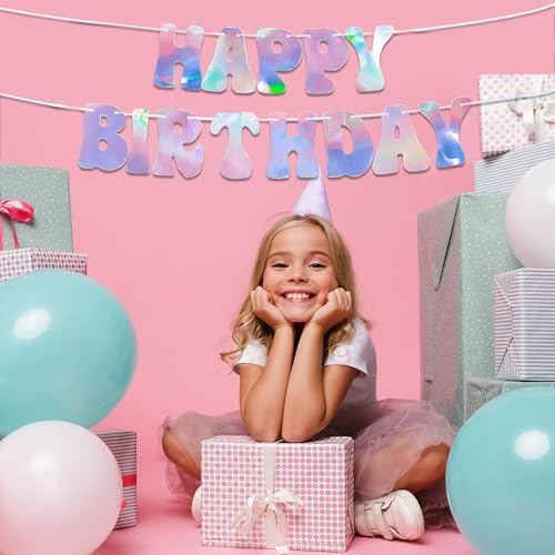 House of Party 6ft Iridescent Silver Happy Birthday Banner