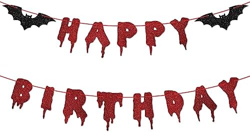 Red Glittery Halloween Birthday Banner