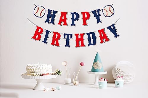 Baseball Birthday Banner Set Navy Blue Red White