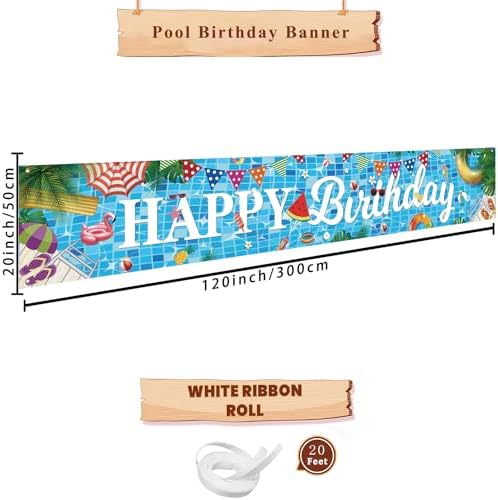 Aushenke Pool Birthday Banner 118 x 20 Inch