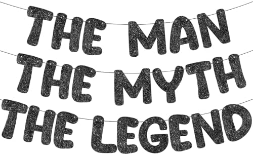 Pre Strung Man The Myth The Legend Glitter Banner 98ft Black