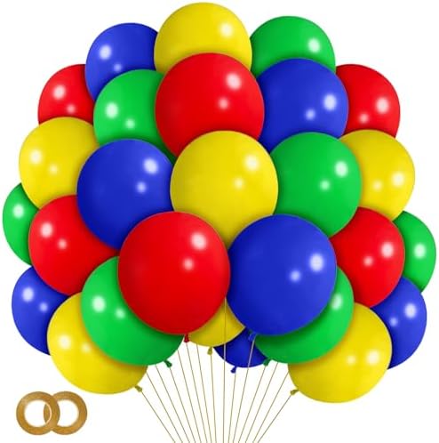 12 Inch Red Blue Green Yellow Balloons 100 Pack