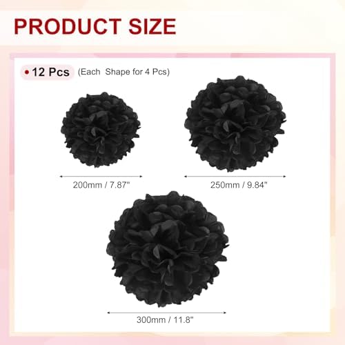 PATIKIL Paper Pom Poms Set 12 Pcs Black Decorations