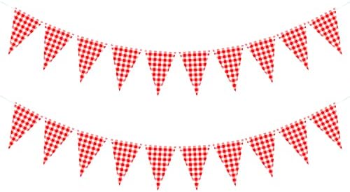 VILIFEVER 2 Piece Red White Checkered Banner