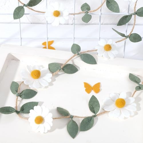 Wool Felt Daisy Chain Banner Garland for Birthday Decorations