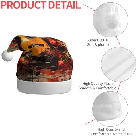 QinZheng Christmas Santa Hat with Guitar Painting Print