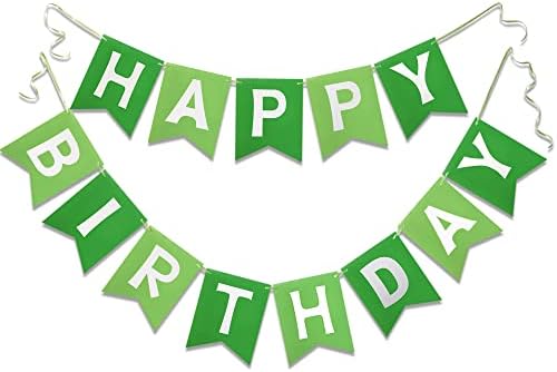 Green Happy Birthday Banner with Satin Strands