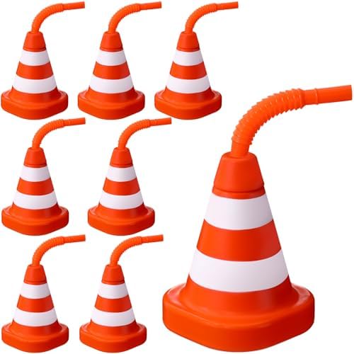 Sawysine 8 Pack Construction Cone Cups with Straws