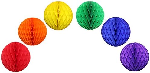 Classic Rainbow Party Decorations 12 Inch Honeycomb Balls 6 Pack