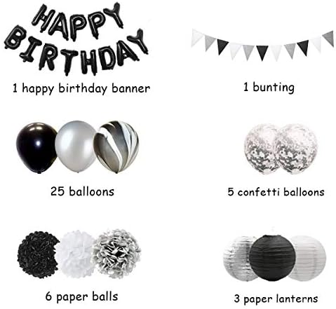 Black and Silver Birthday Party Decorations Set for Adults