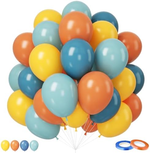 Retro Blue Yellow Orange Balloons 12 Inch Party Decoration