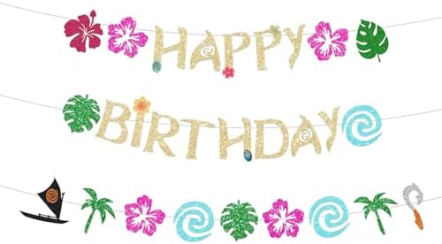Hawaiian Happy Birthday Banner - Glittery Gold Party Decor