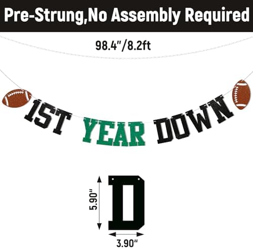 Pre-Strung Football 1st Birthday Bunting Banner Green Black Glitter