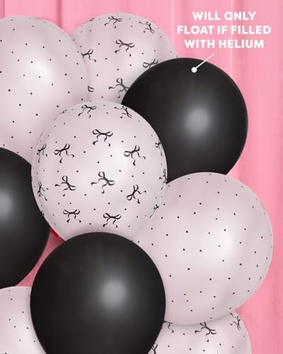 XO Fetti Black and White Bow Latex Balloons 24pk 12