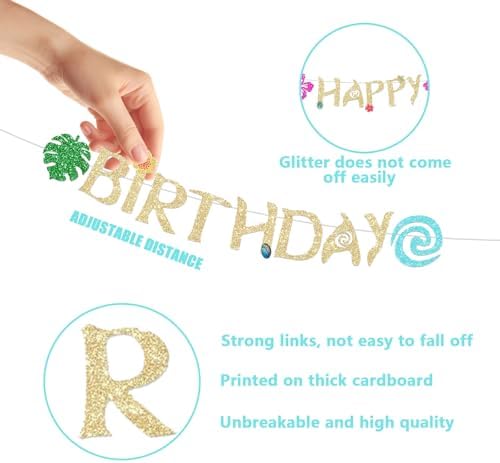 Hawaiian Happy Birthday Banner - Glittery Gold Party Decor