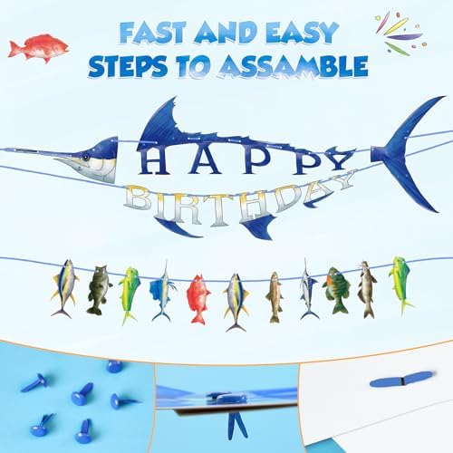 WERNNSAI Fishing Birthday Banner - Pre Strung Wall Decor