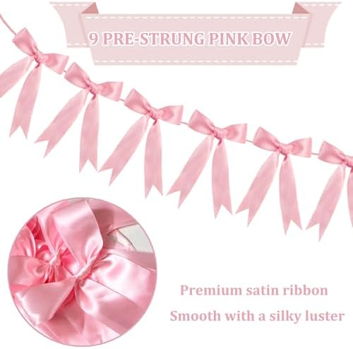Pink Bow Garland for Birthday Decor and Baby Shower