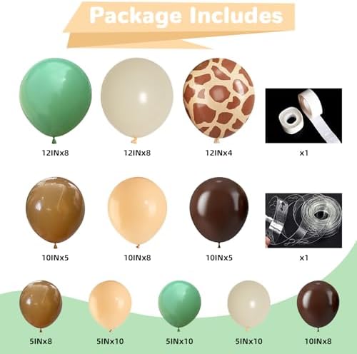 Sage Green Brown Balloon Garland Kit with Jungle Themes
