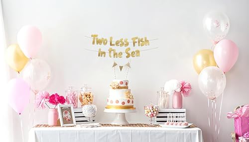Funny Bachelorette Party Gold Glitter Banner - Two Less Fish In The Sea