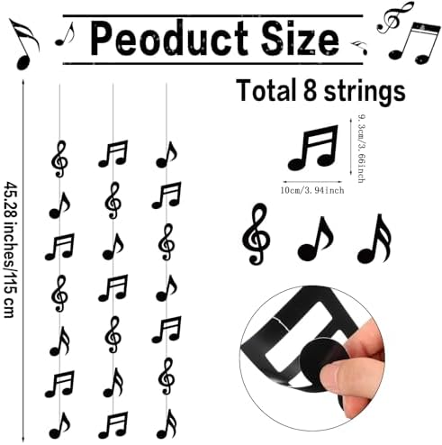 Cindeer Music Notes Party Decorations 8 Pcs Garland