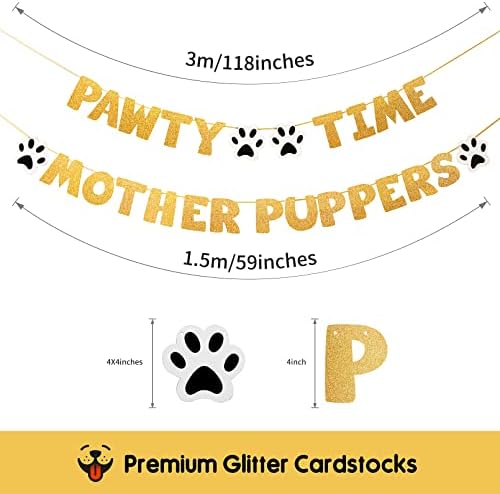 Pre-Strung Dog Birthday Banner with Gold Glitter