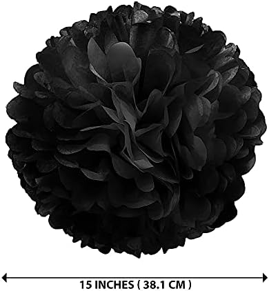 WIRESTER 5 Pcs 15 Inch Black Tissue Paper Flower Pom Poms