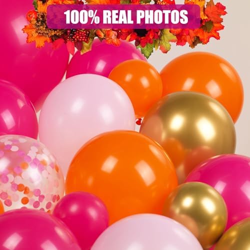 ECEAE Pink Orange Balloon Garland Kit with Hot Pink Gold Confetti Balloons