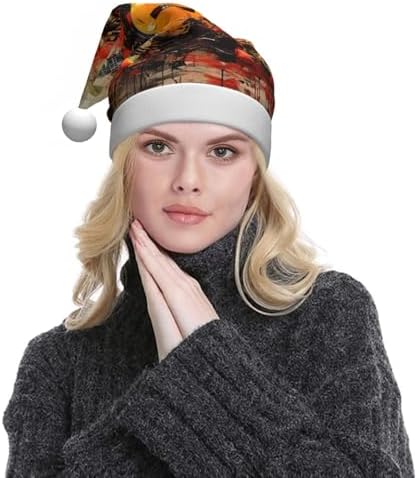 QinZheng Christmas Santa Hat with Guitar Painting Print