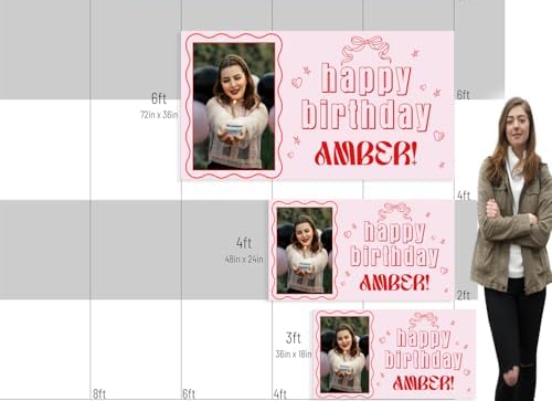 Customized Photo Name Birthday Banner - Pink Red