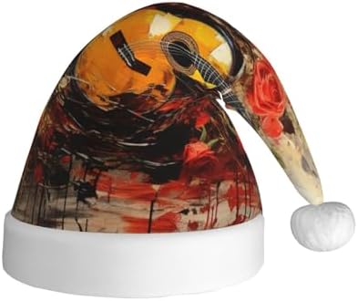 QinZheng Christmas Santa Hat with Guitar Painting Print