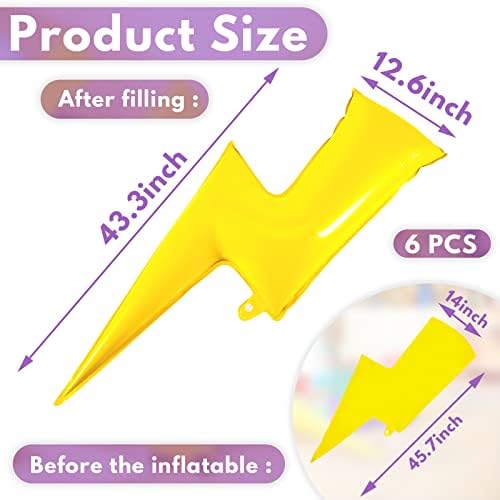 Set of 6 Flash Foil Balloons with Lightning Bolt Design 45 Inch Yellow