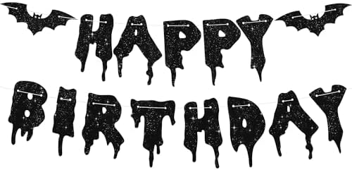 Glitter Black Halloween Birthday Party Banner Decorations