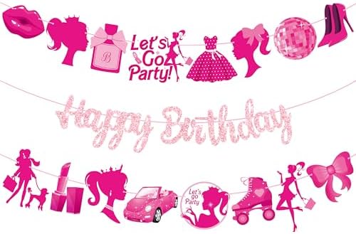 3 Pcs Hot Pink Girl Birthday Banners Decorations