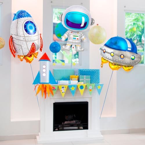 6 Pcs Astronaut UFO Rocket Foil Balloons for Kids