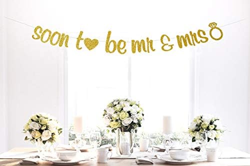 Soon To Be Mr Mrs Gold Glitter Adjustable Banner