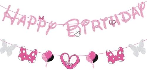 GZDUCK Pink Mouse Birthday Banners for Girls