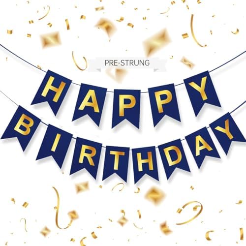 ZGIMI Blue Happy Birthday Banner 16ft Pre-Strung