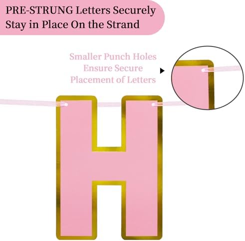 Happy Birthday Banner 9ft Pink Gold Pre-Strung Decor