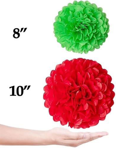 Blue Green Red Tissue Paper Pom Poms Flower Set 27PCS