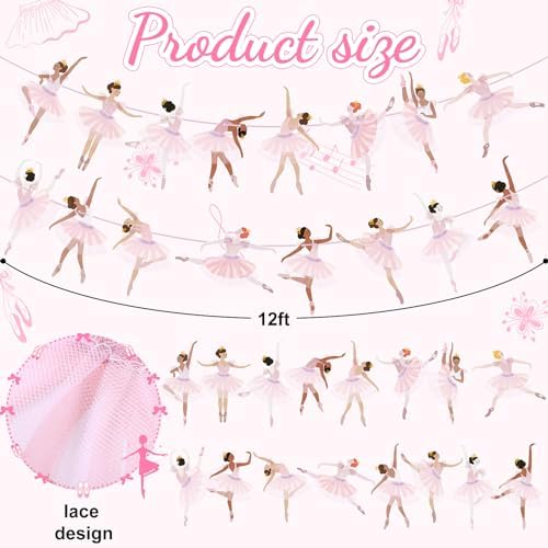 2 Pcs Ballerina Dancer Hanging Garland for Birthday Parties