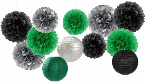 Hugfond Green-Black Silver Party Decorations Kit 15PCS